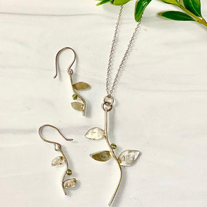Flora - Sterling Silver Leaf Earrings, Peridot