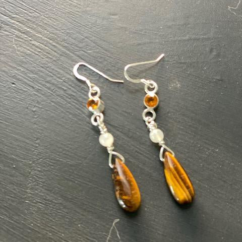 Aylin- Sterling Silver Earrings, Tiger Eye, Moonstone, Citrine