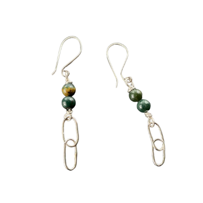 Bree - Bloodstone & Sterling Silver Paper Clip Earrings