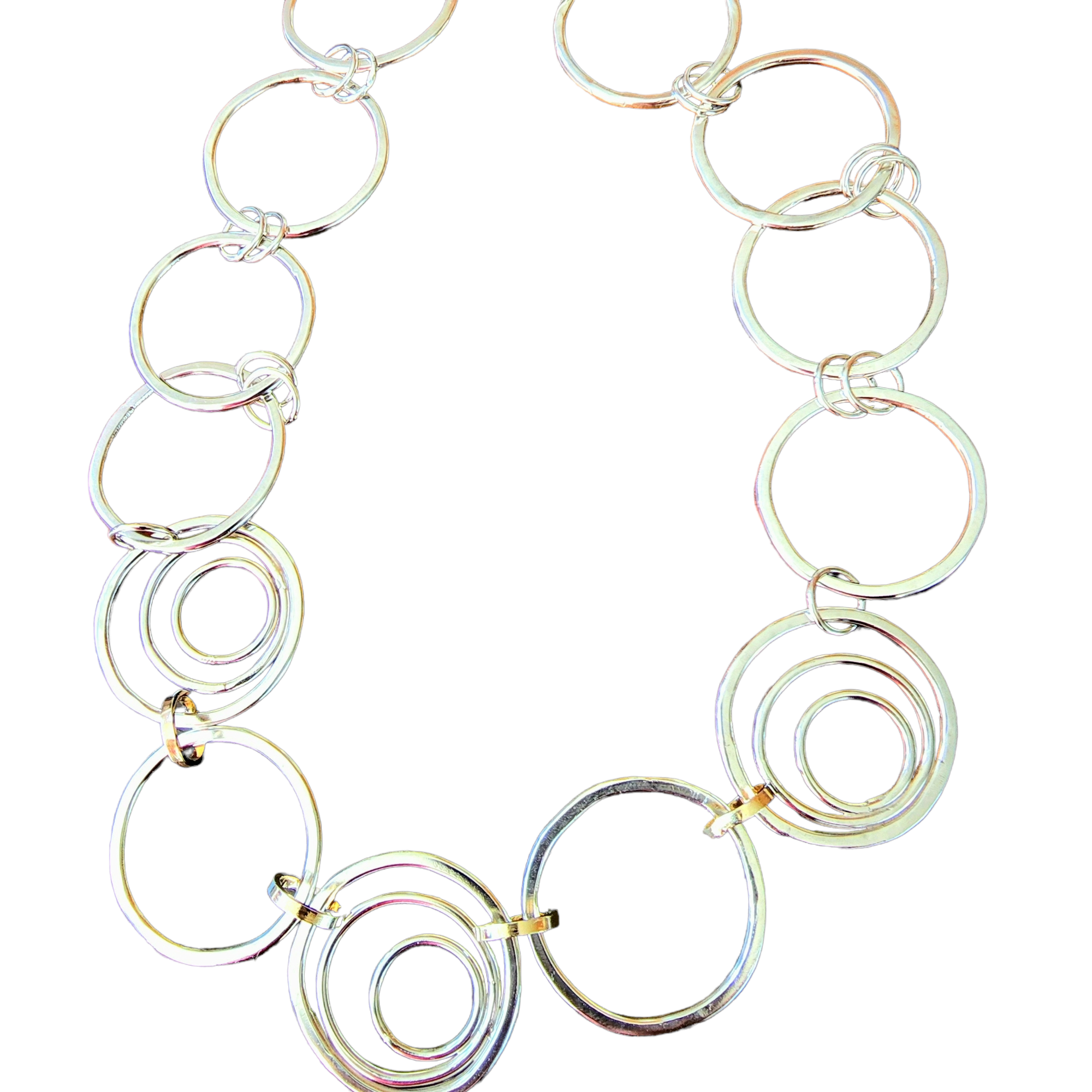 sterling silver & 14K yellow gold circle statement necklace