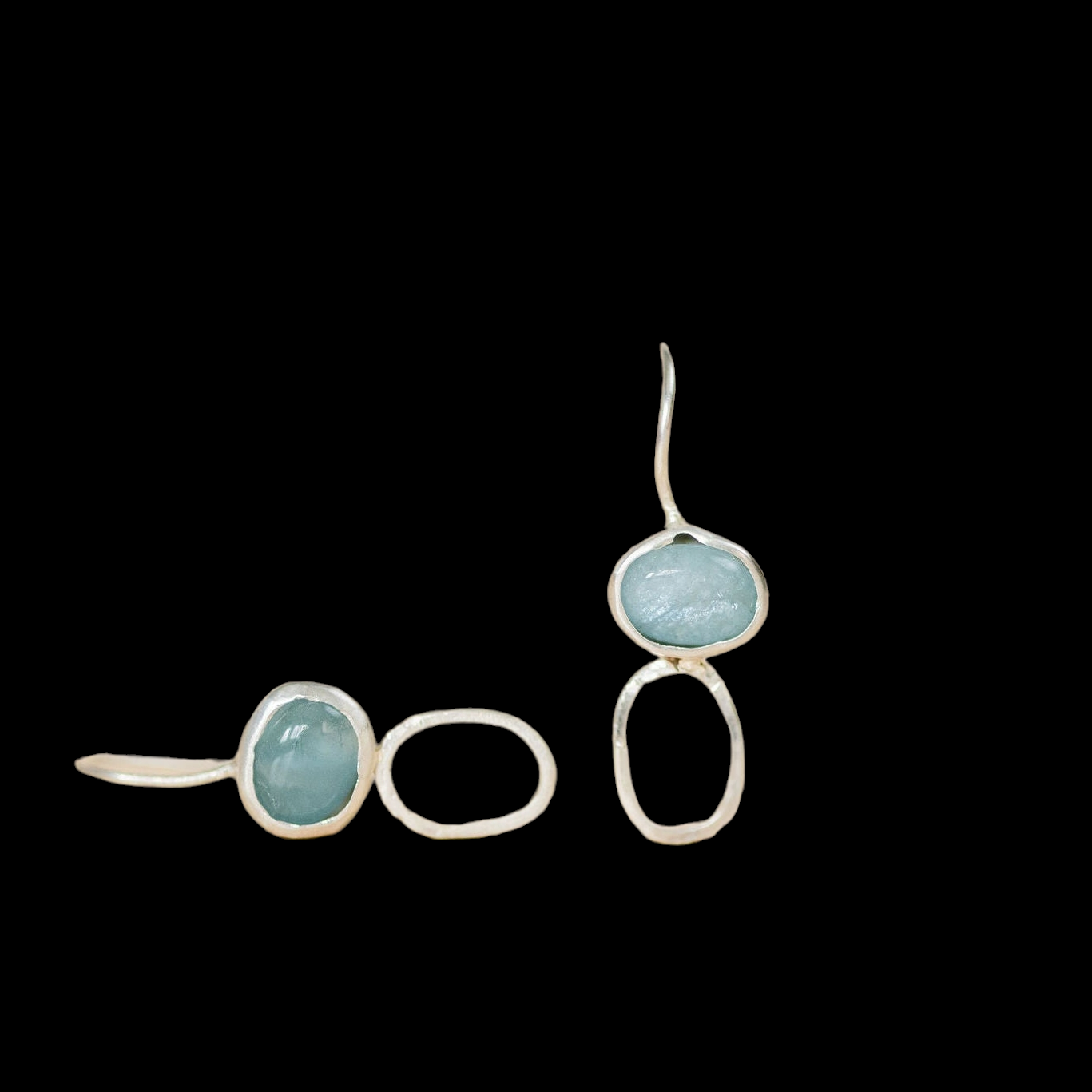 Sterling Silver Modernist Earrings with Aquamarine