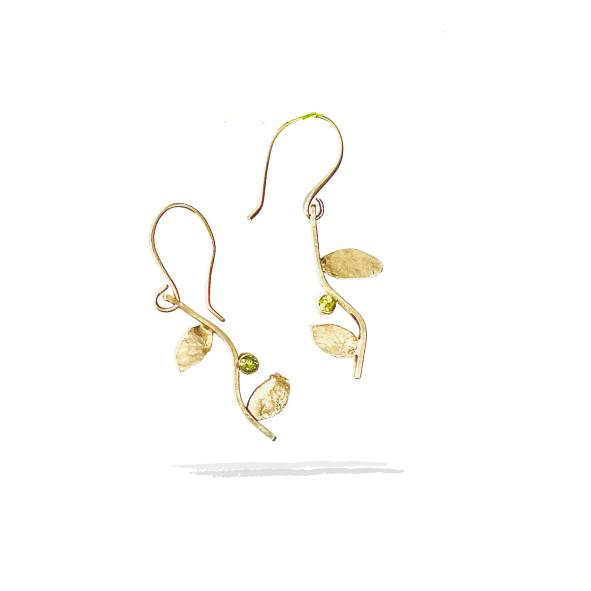 Flora - Sterling Silver Leaf Earrings, Peridot
