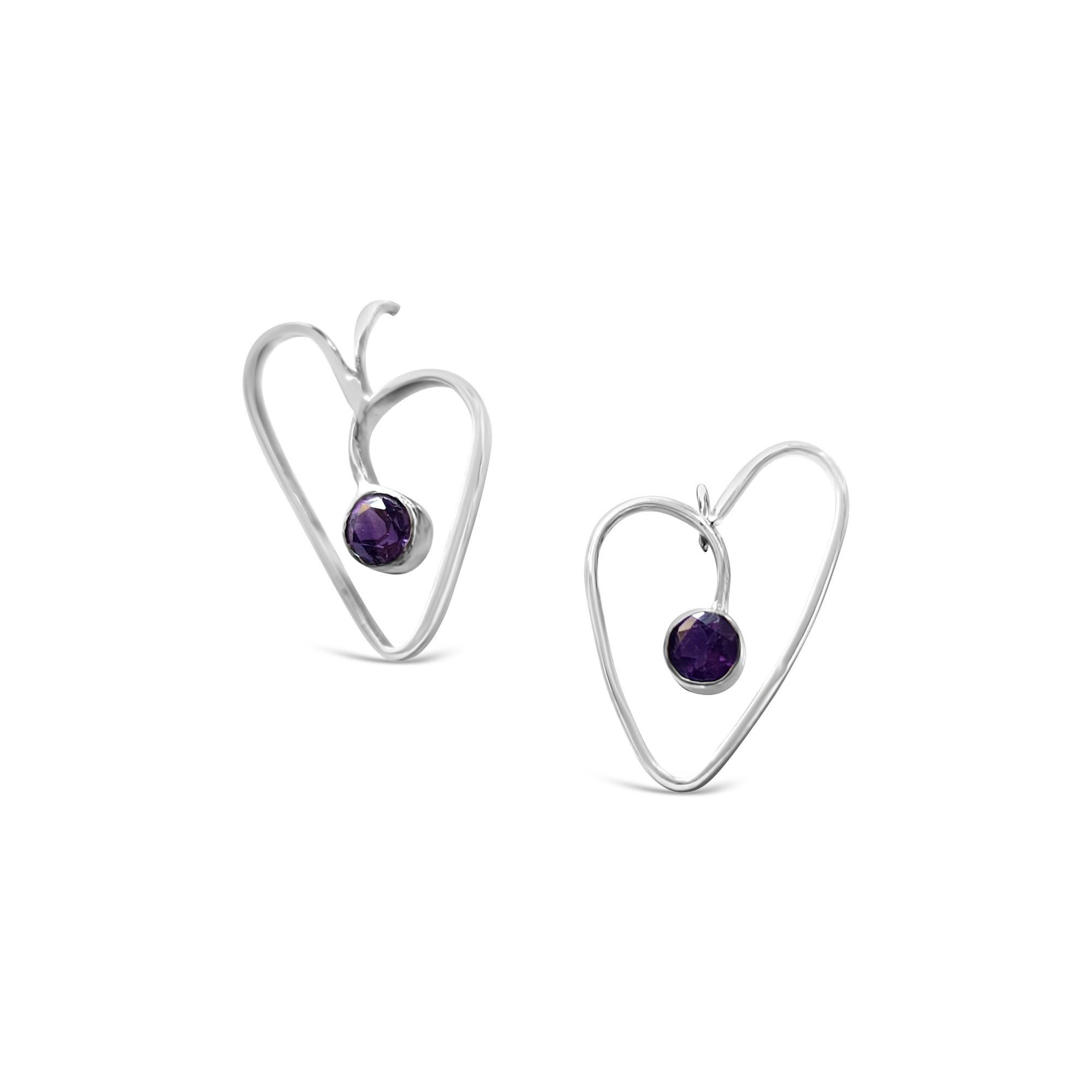 Be My Love Sterling Silver Heart Earrings with Amethyst