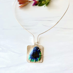 Heda - Sterling Silver Square Necklace with Azurite-Malachite