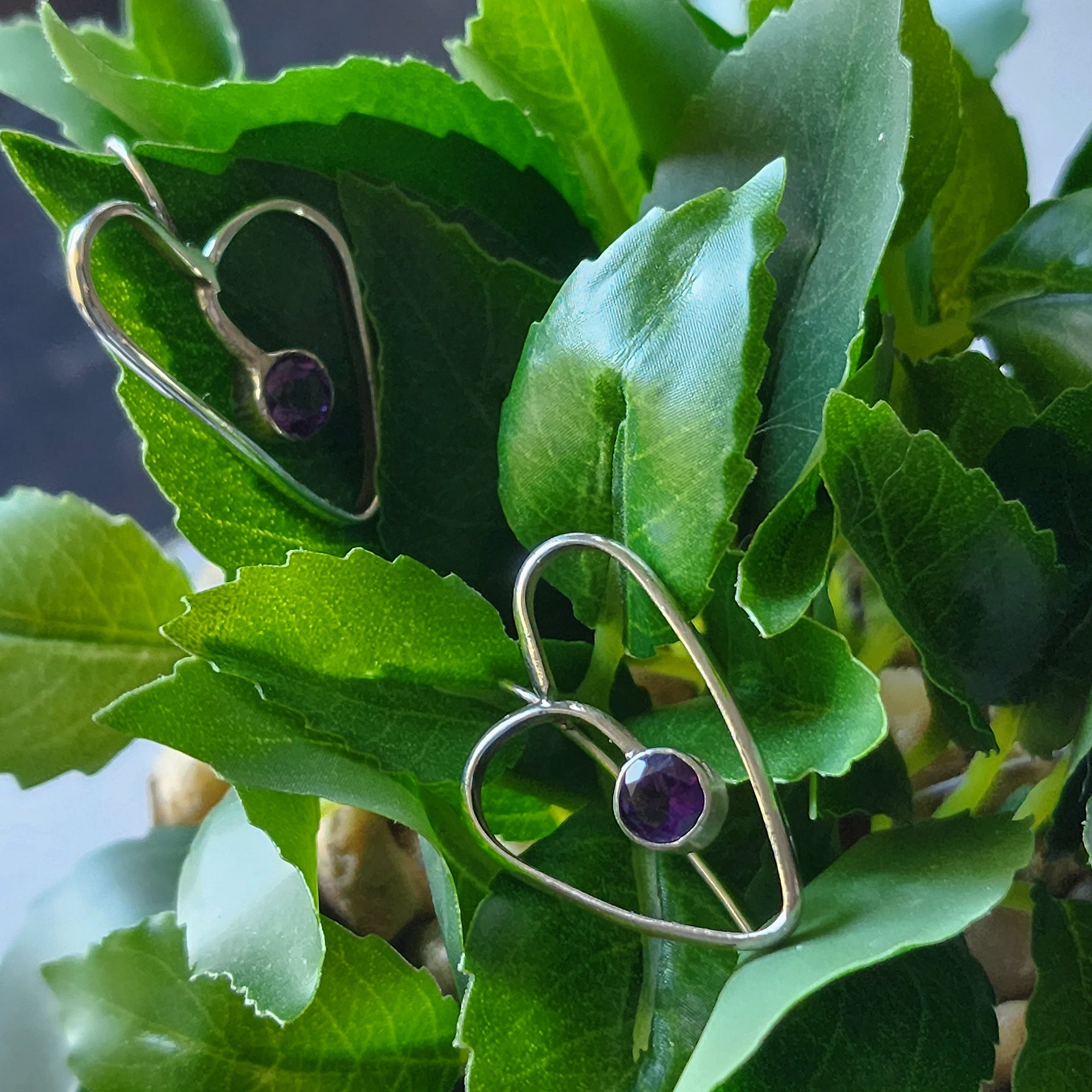 Be My Love Sterling Silver Heart Earrings with Amethyst