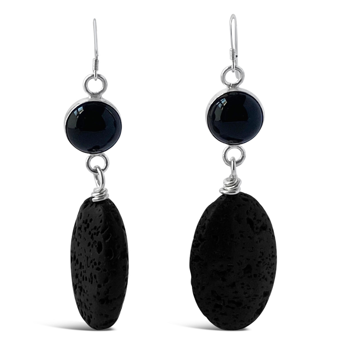 Moana Dangle Earrings, Black Lava Bead, Black Onyx