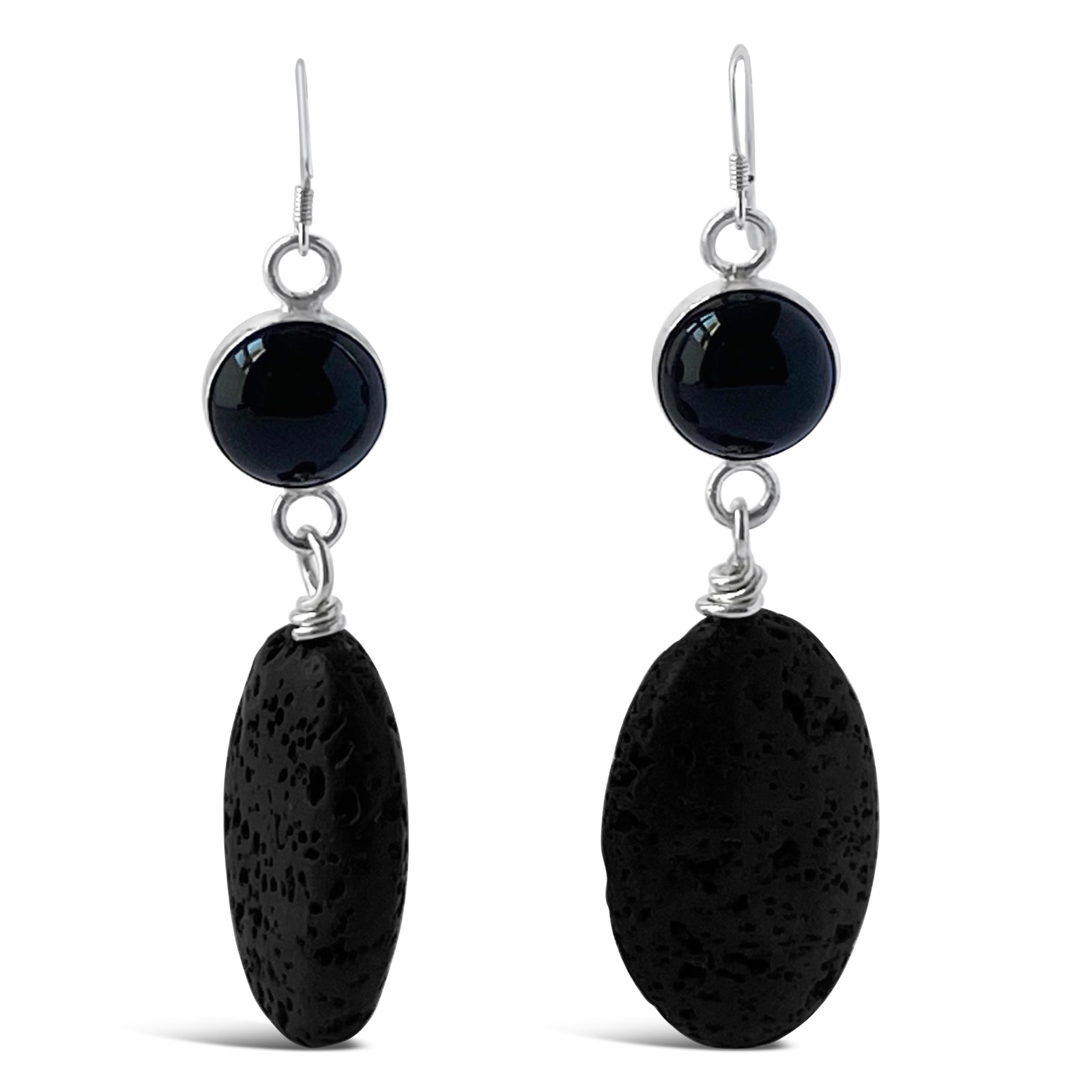 Moana Dangle Earrings, Black Lava Bead, Black Onyx