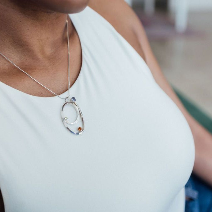 Sterling Silver Fibonacci Inspired Necklace, Iolite, Citrine, Peridot - Candace -Stribling- Jewelry