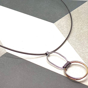 Zelda - Oxidized Sterling Silver with 14K Yellow Gold Mobius Necklace