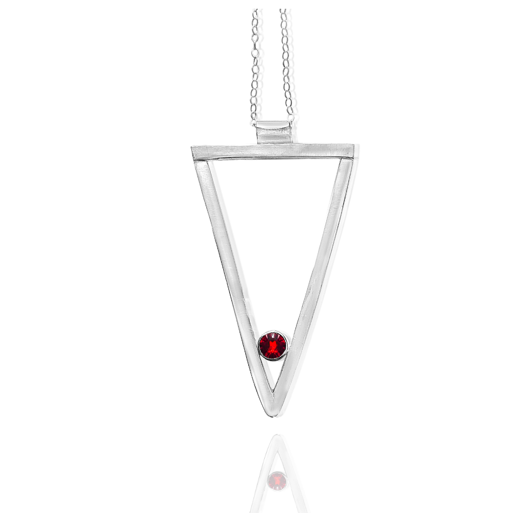 Long Triangle Necklace-Sterling Silver - Garnet -Candace -Stribling- Jewelry