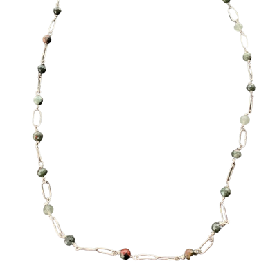 Rainey Bloodstone Sterling Silver Paperclip Long Necklace
