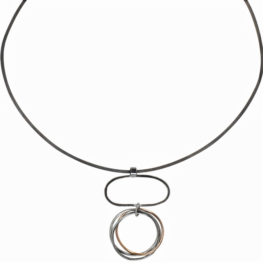 Oxidized Sterling Silver Mobius with 14K Yellow Gold Ring Choker