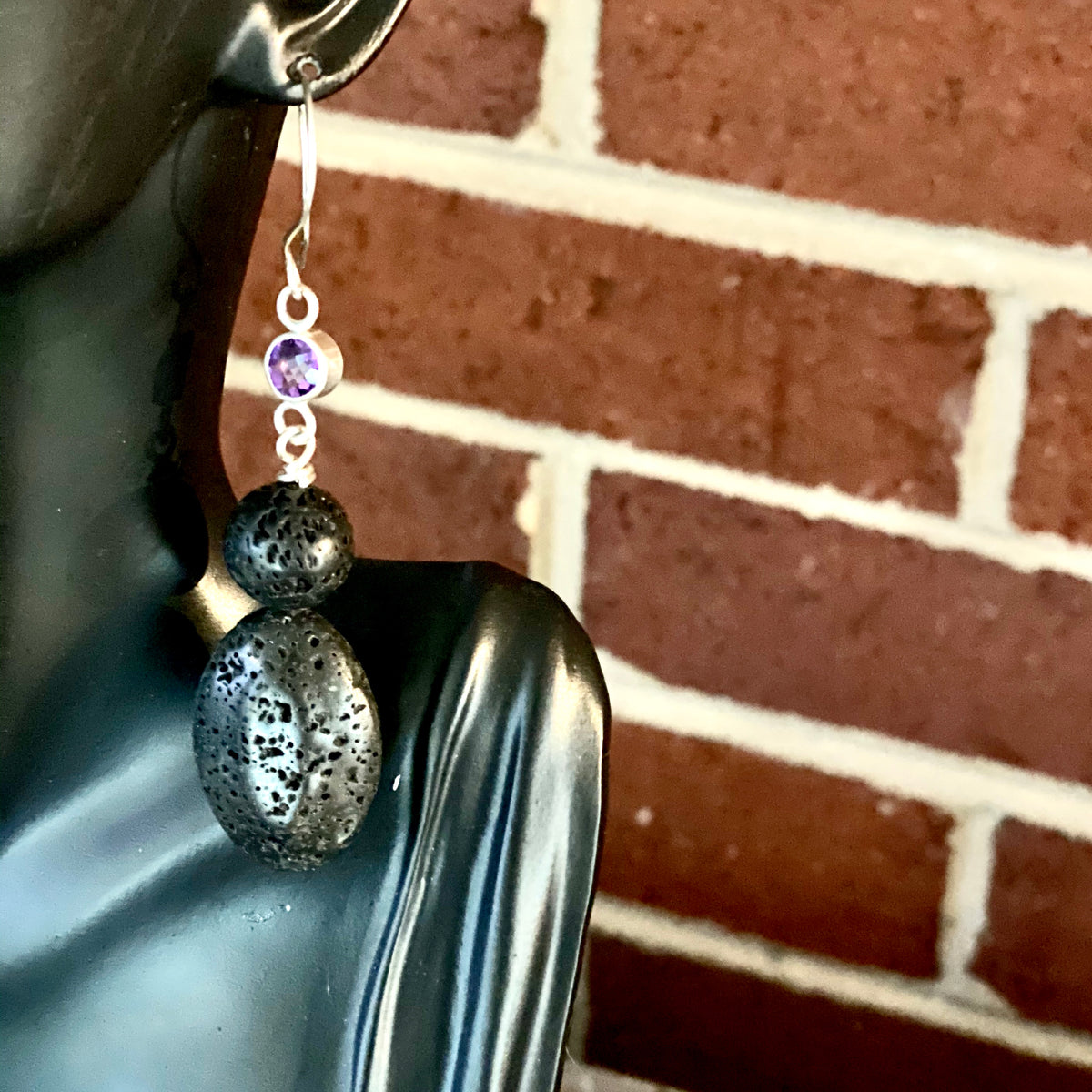 Alane Black Lava & Amethyst Earrings