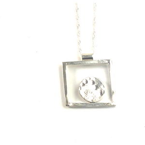 STERLING SILVER SQUARE NECKLACE, HAMMERED FINISH CENTERED DISC - Candace -Stribling- Jewelry