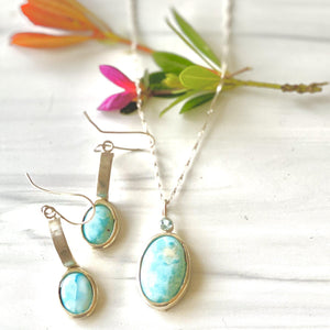 Ariana- Sterling Silver Dangle Earrings with Larimar Oval Gemstone