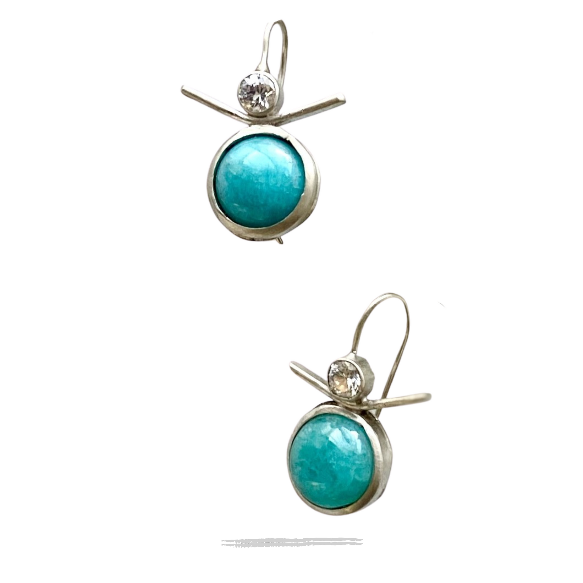 Francisca- Sterling Silver Drop Earrings, Amazonite, White Topaz