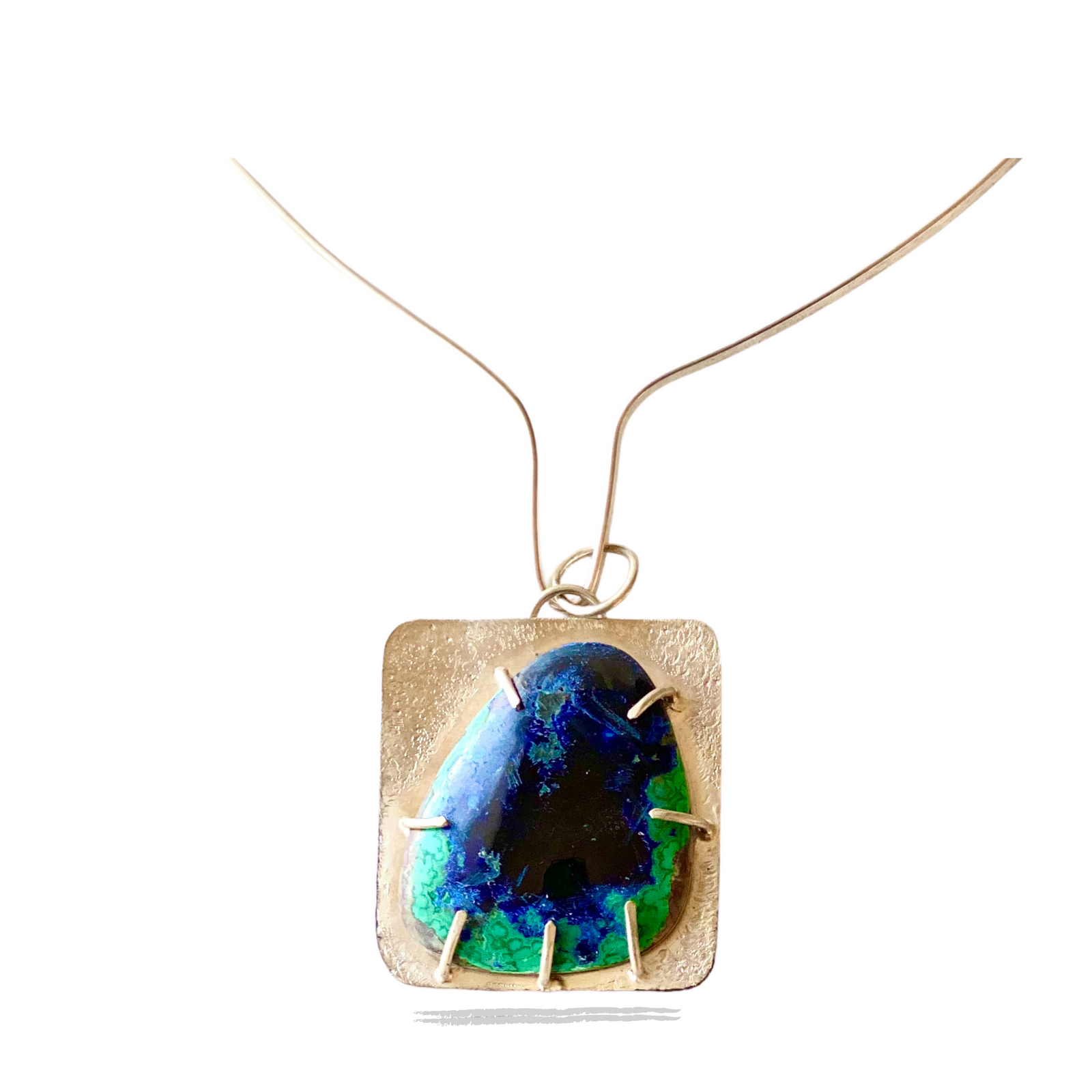 Heda - Sterling Silver Square Necklace with Azurite-Malachite