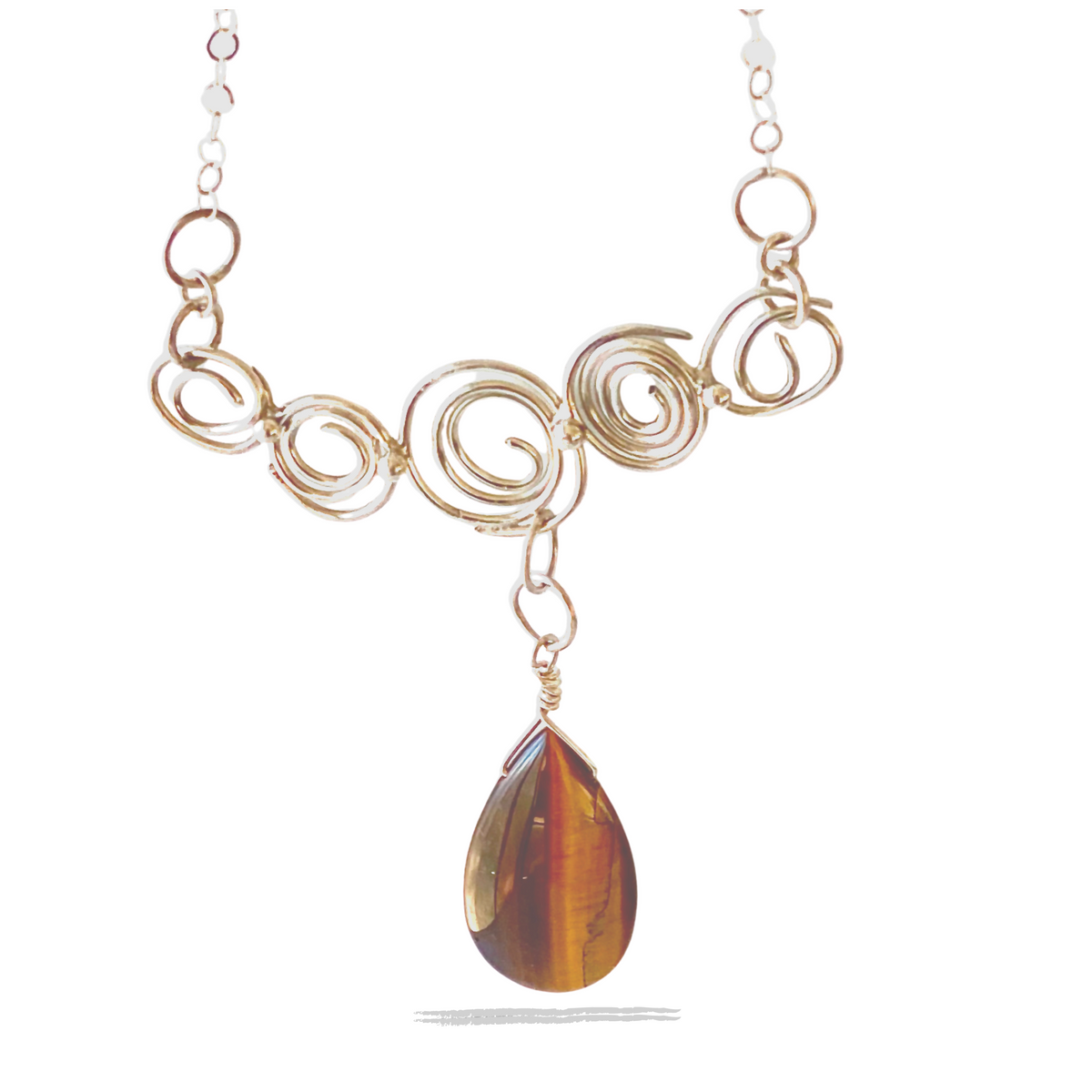 Hannah - Sterling Silver Statement Spiral Bar Necklace, Tiger's Eye